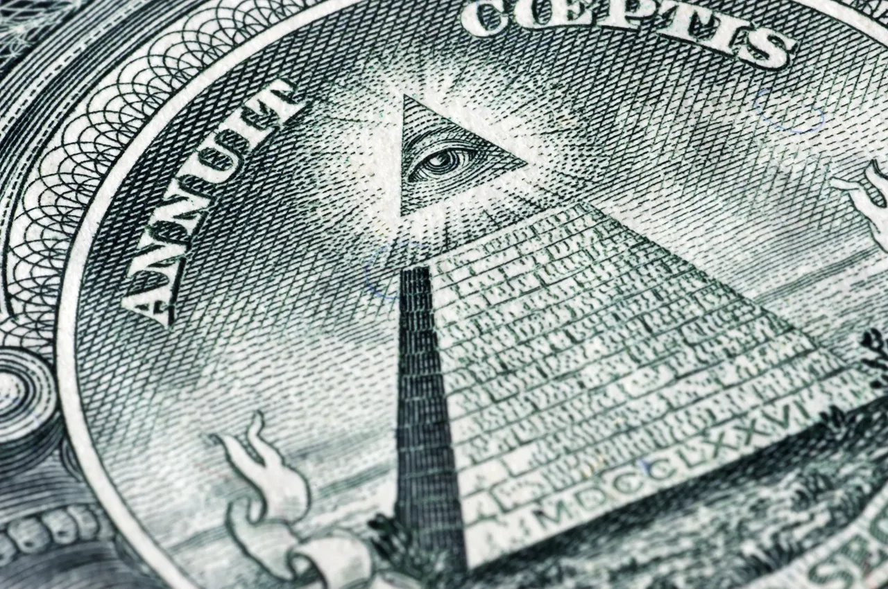 All-seeing eye pyramid on the U.S. dollar bill